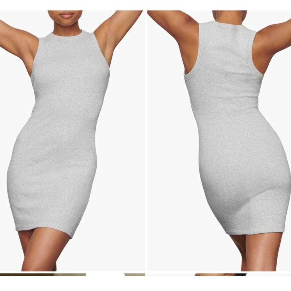 Skims Stretch Cotton Rib Tank Light Heather Grey Dress Size Medium